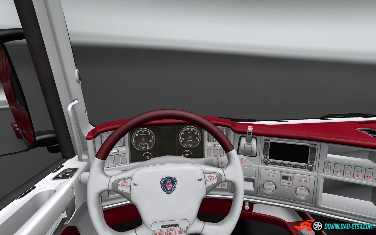 Scania red and white interior