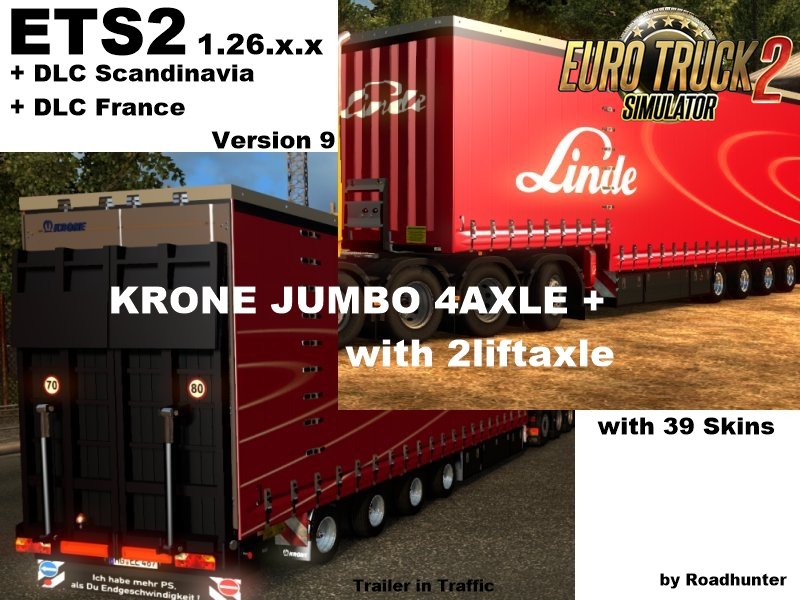 Trailers Krone Jumbo Curtainside 4 Axel Version v9.0