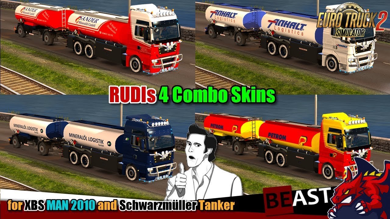 4 Combo Skins for MAN TGX 2010 by XBS + Schwarzmüller Tanker v1.0 (1.28.x)