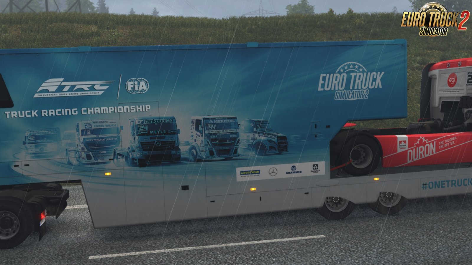 SCS ETRC truck racing trailers in AI traffic