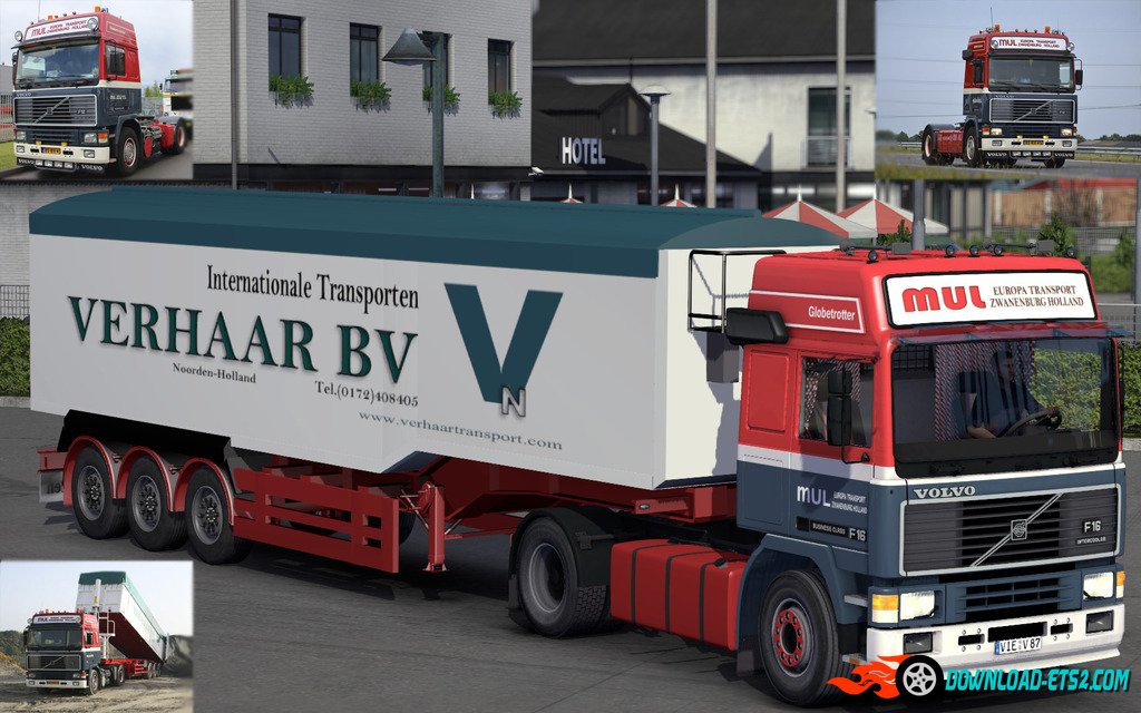 Skin-pack "Mul Europa Transport" and "Verhaar bv" for the Volvo F12 and trailer