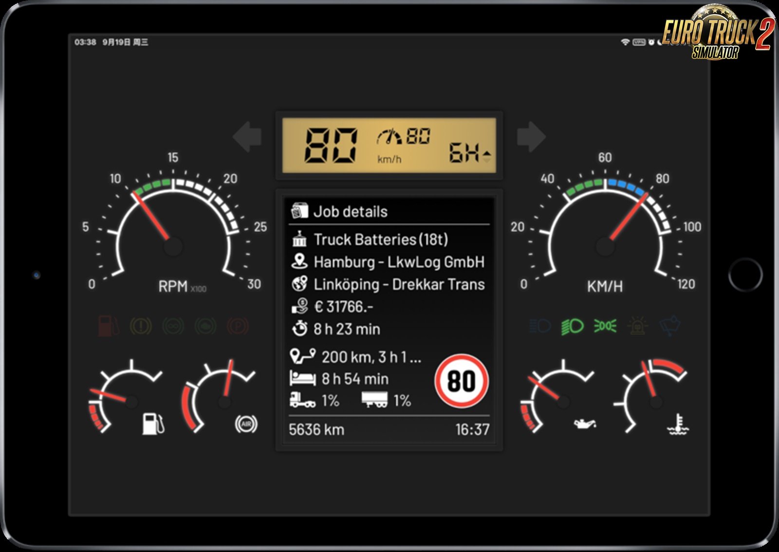 T Dashboard 3.0 (Mobile Dashboard Skin for ETS2 Telemetry Server)