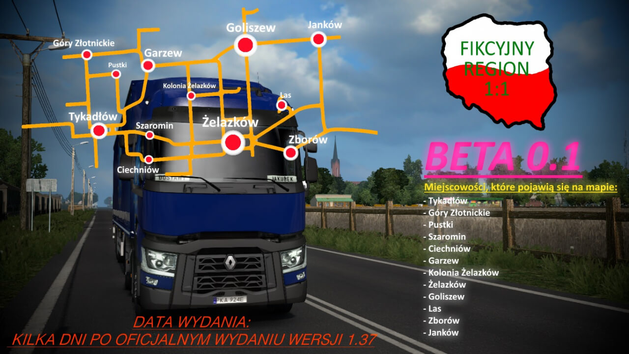 Fikcyjny Region Map 1:1 v0.11 (1.38.x) for ETS2