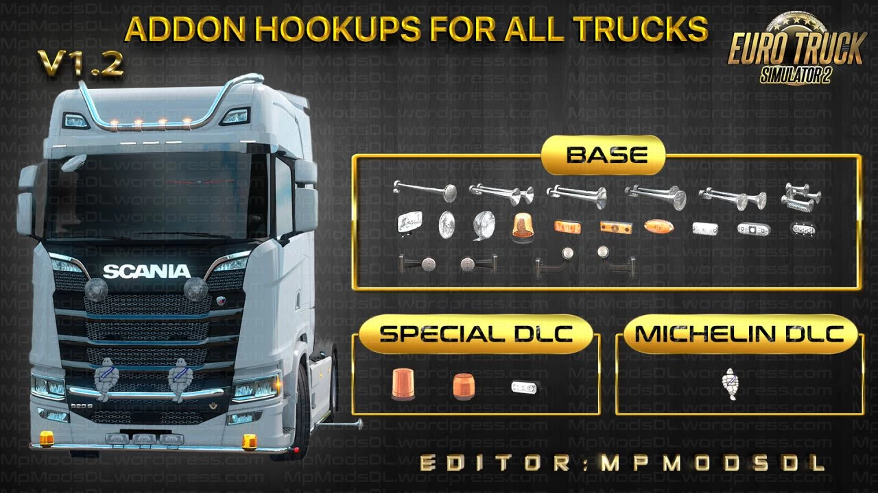 Addon Hookups For All Trucks v1.2 For Multiplayer ETS2 (1.39)