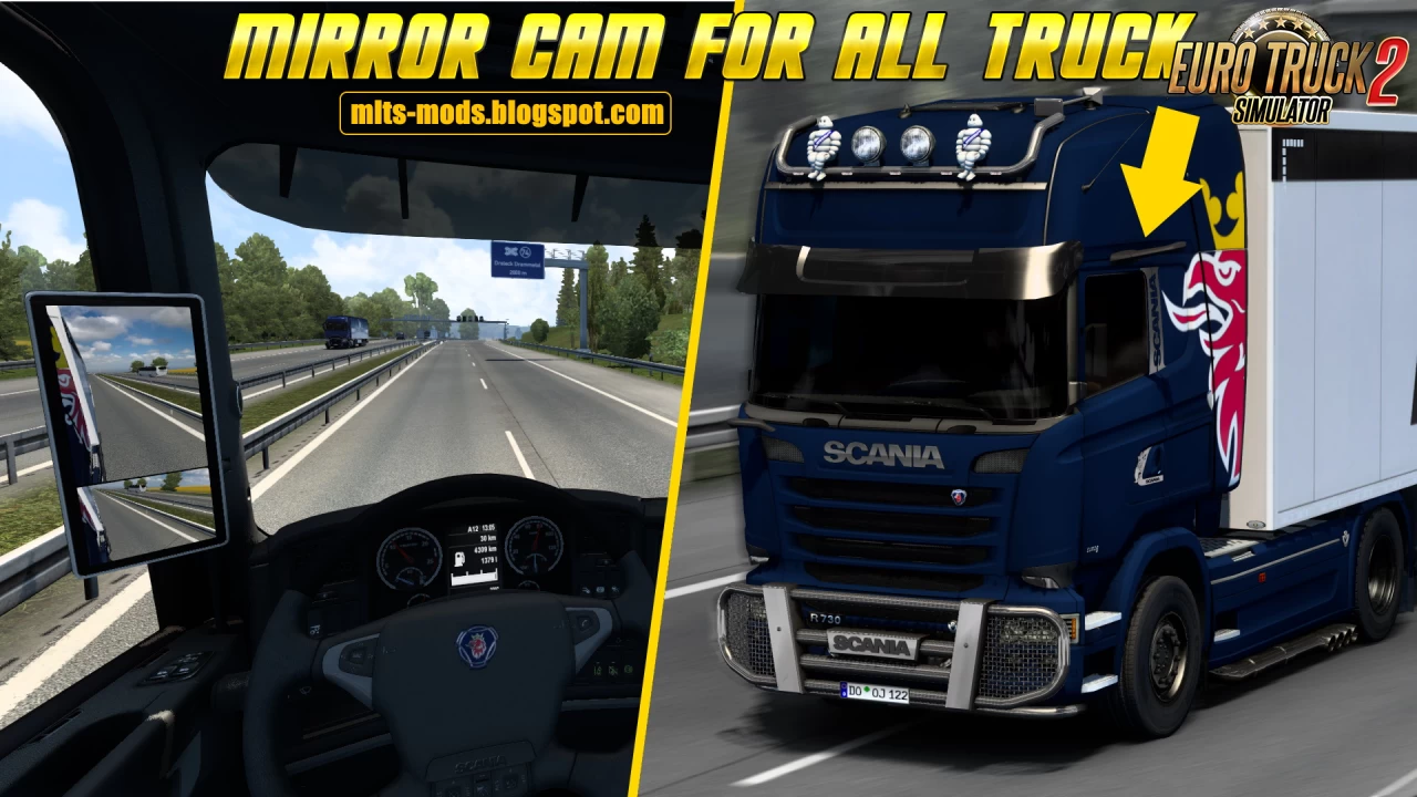 Mirror Cam for All Trucks v0.1 By MLT (1.41.x) for ETS2