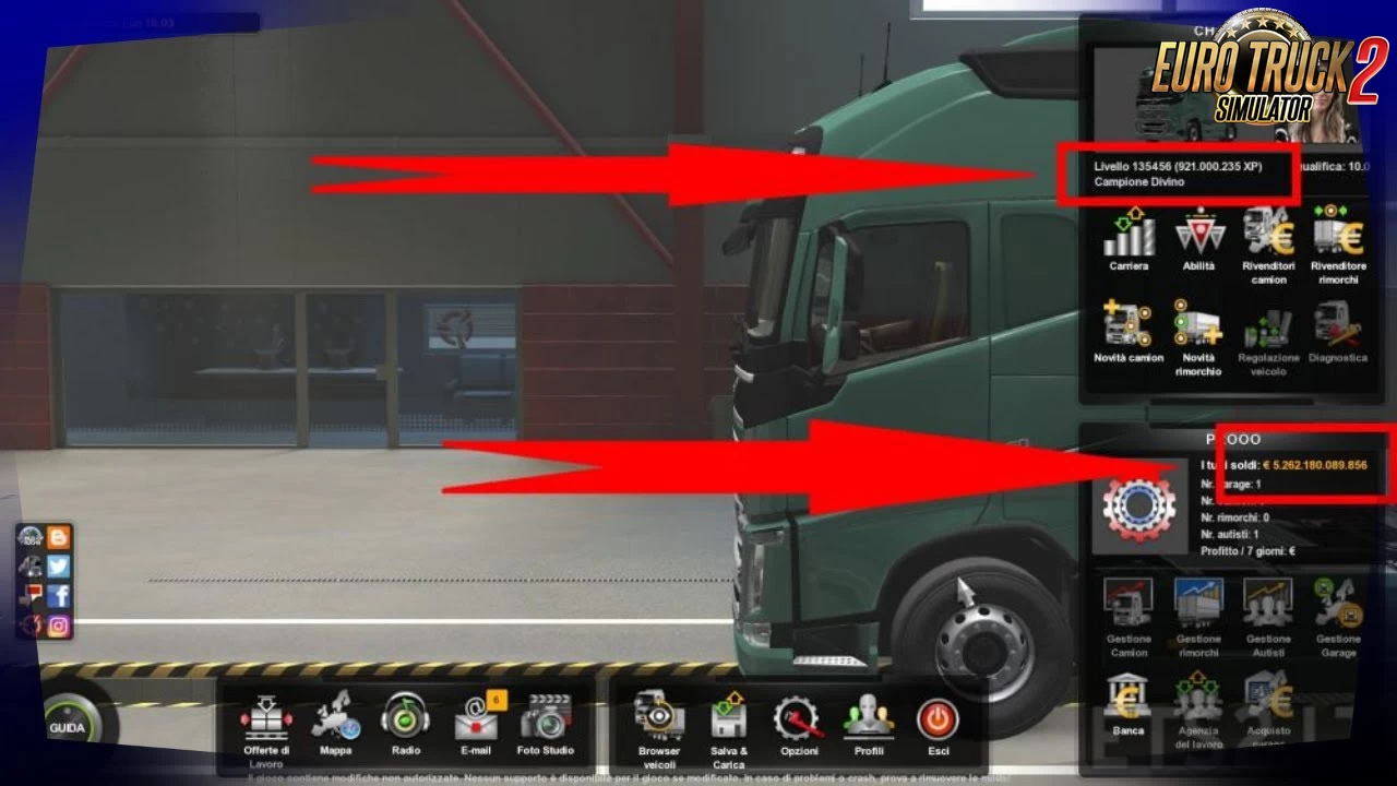 Infinite Money & XP v1.8 (1.50.x) for ETS2