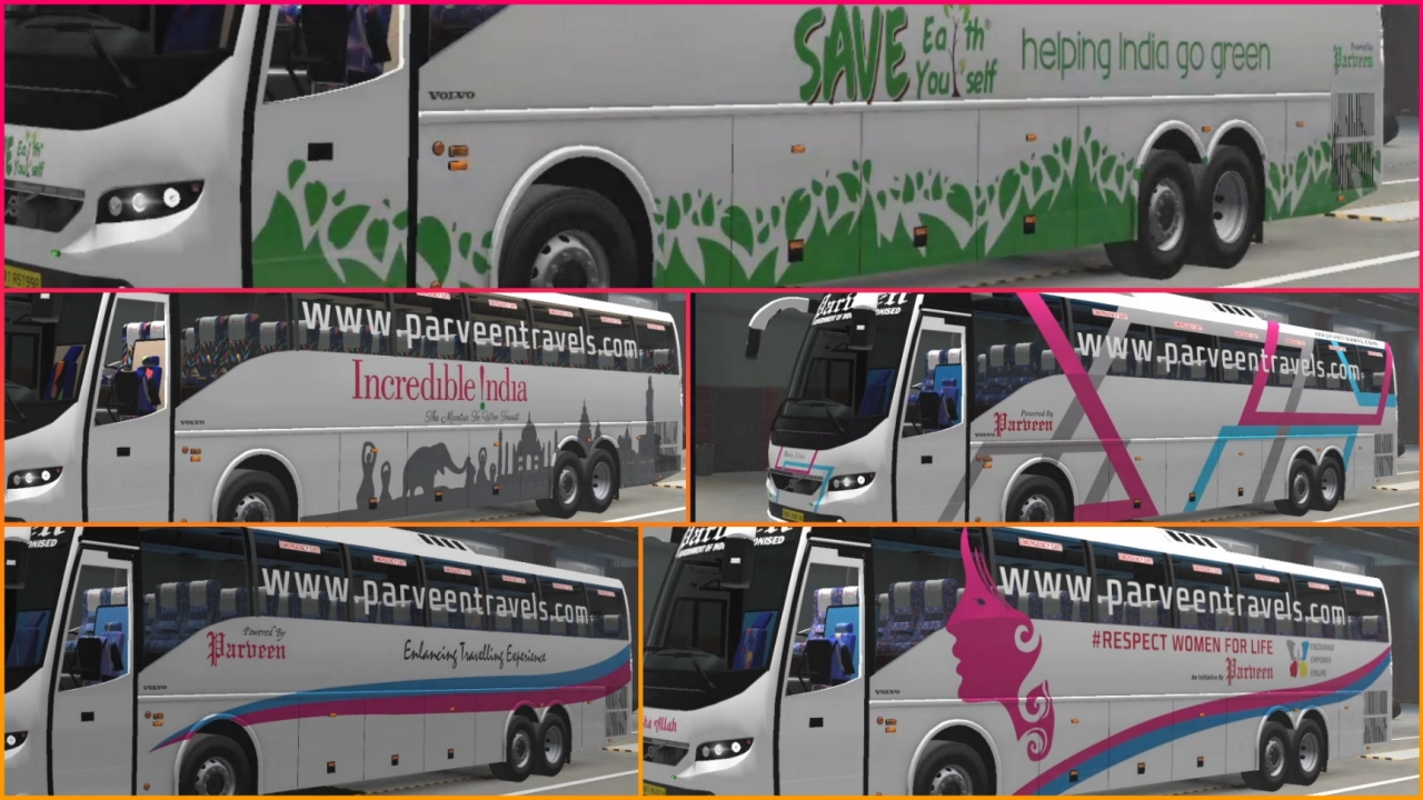 Parveen Travels Skin Pack for Lynx modding Volvo 9400 Bus