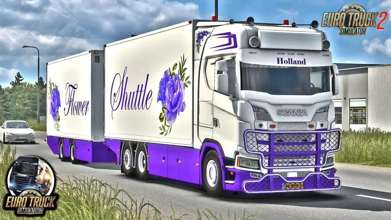 Scania S500 Flower Shuttle + Trailer v2.0 (1.50.x) for ETS2