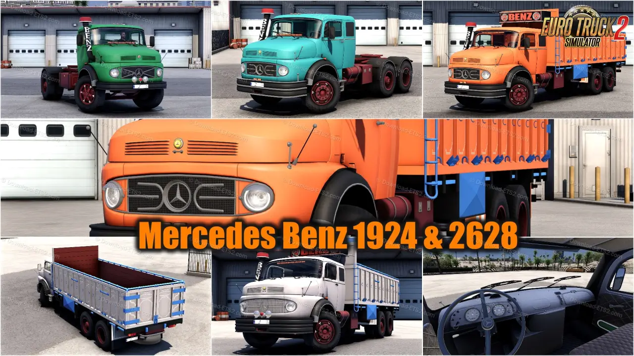 Mercedes Benz 1924 & 2628 + Interior v2.0 (1.55.x) for ETS2