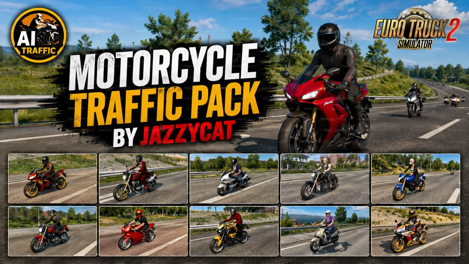 Motorcycle Traffic Pack v6.5.17 By Jazzycat (1.60.x) for ETS2
