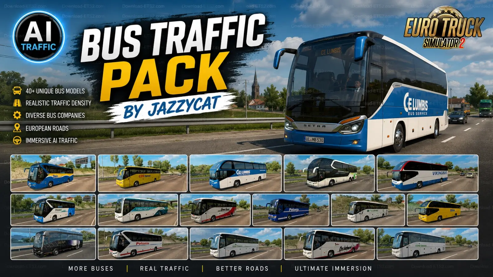 Bus Traffic Pack v18.2 by Jazzycat (1.60.x) for ETS2