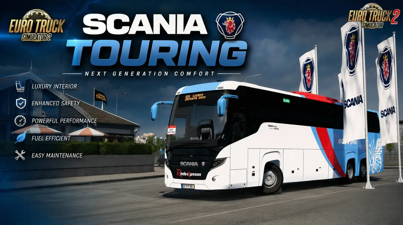 Scania Touring 6×2 HD 2026 + Interior v3.0 (1.60.x) for ETS2