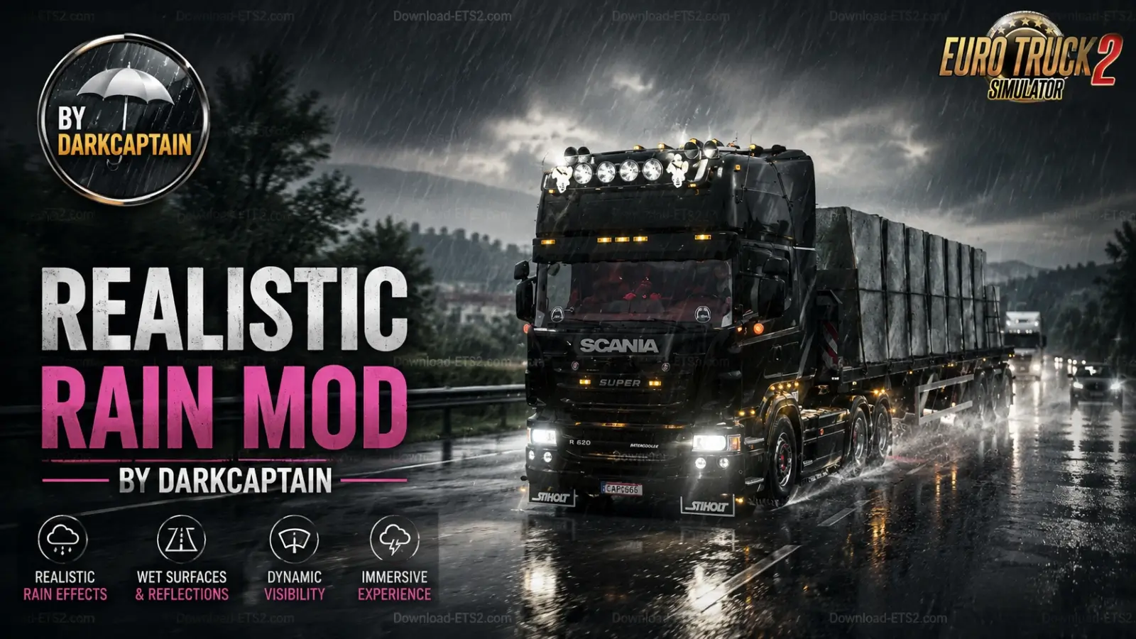 Realistic Rain Mod v5.2.1.2 by Darkcaptain (1.60.x) for ETS2
